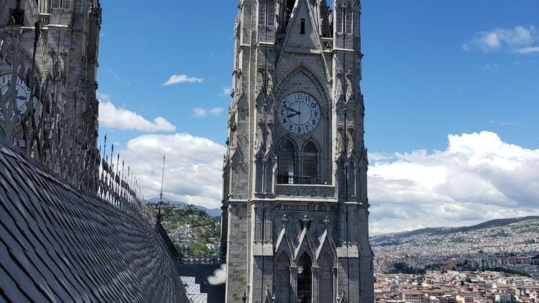 View from a tower of a church up high over Ecuador